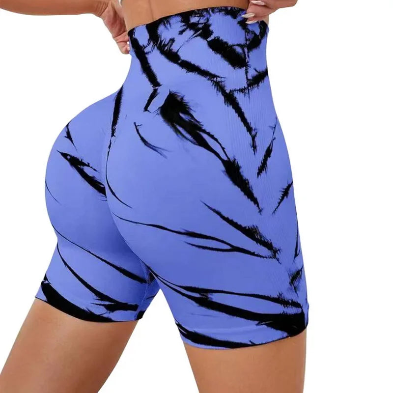 Women Gym Workout Fitness Yoga Shorts Summer High Waist Push up Shorts Workout Tie Dye Seamless Sport Shorts
