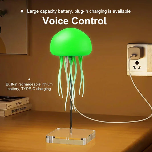Cartoon Dancing Jellyfish Night Light RGB Gradient Cute Jellyfish Bedside Lamp Voice Control Type-C Charging LED Night Lamp