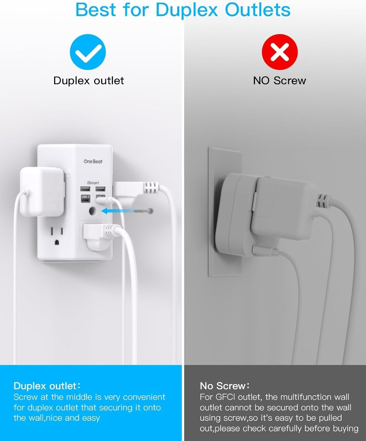 5 Outlet Extender Surge Protector Multi Plug Wall Adapter USB Charger Ports With