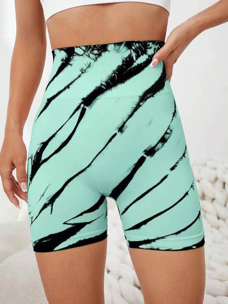 Women Gym Workout Fitness Yoga Shorts Summer High Waist Push up Shorts Workout Tie Dye Seamless Sport Shorts