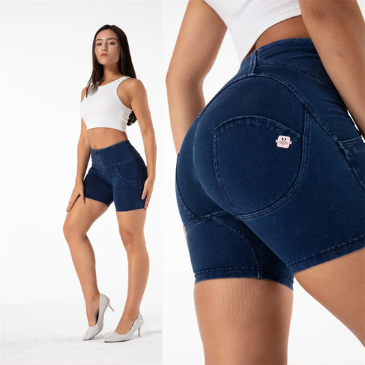 Melody Slim Fit Comfy Short Pants High Waisted Womans Yoga Shorts Ladies Blue Sports Shorts Push up Denim Shorts for Women