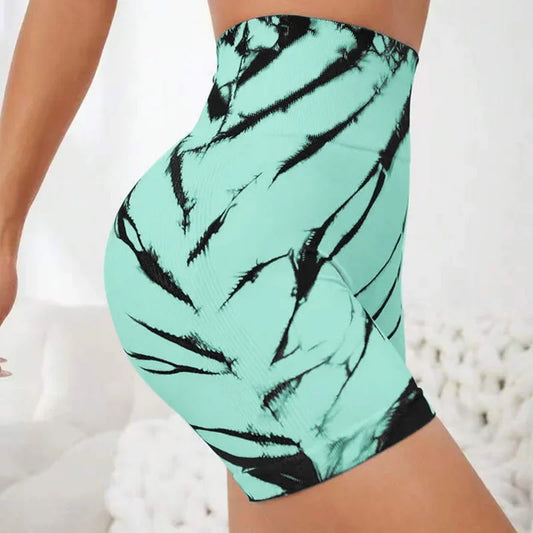 Women Gym Workout Fitness Yoga Shorts Summer High Waist Push up Shorts Workout Tie Dye Seamless Sport Shorts