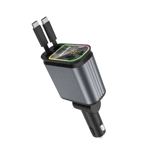 4 in 1 Retractable Car Charger with Starlight, 66W USB C Car Charger Adapter, 2 USB Ports Car Phone Charger, for Iphone Samsung